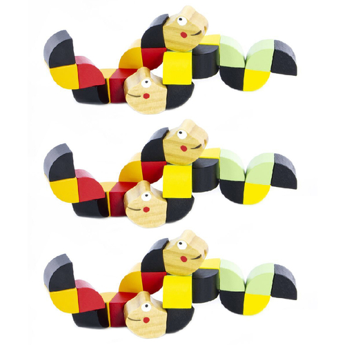 3PK Majigg 15cm Twisty The Snake Kids Fun Play Wooden Toy Assorted