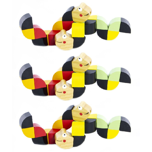 3PK Majigg 15cm Twisty The Snake Kids Fun Play Wooden Toy Assorted