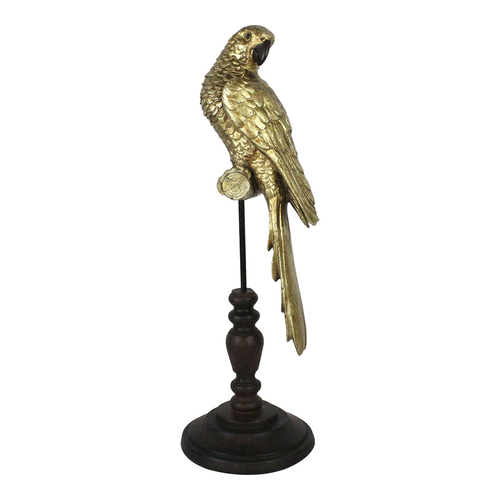 LVD Resin 40.5cm Gold Parrot Home Decorative Figurine w/ Black Stand