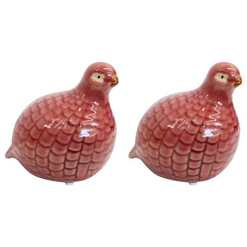 2PK LVD Guinea Quail Petite Porcelain Figurine Decor 12cm - Peach