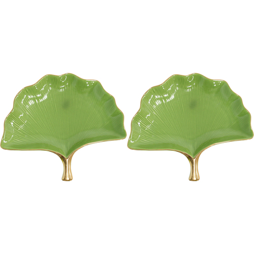 2PK LVD Gingko Plate Greengold Large Decorative Display Home Kitchen Decor