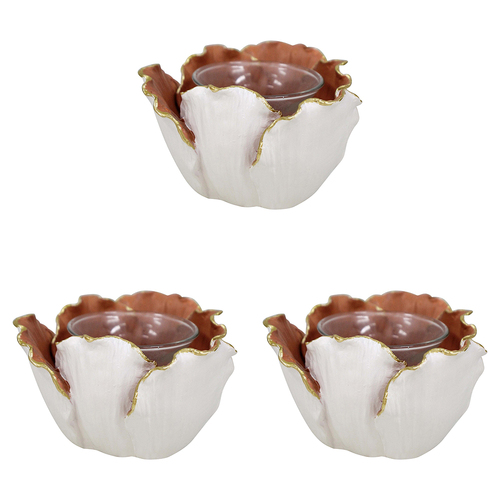 3PK LVD Resin/Glass 20cm Flower Tealight Candle Holder - Earth