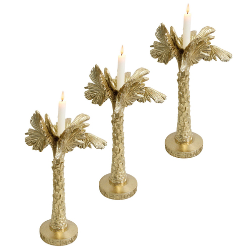 3PK LVD Resin/Metal 36.5cm Large Taper/Stick Candle Holder Pandanus Palm - Gold