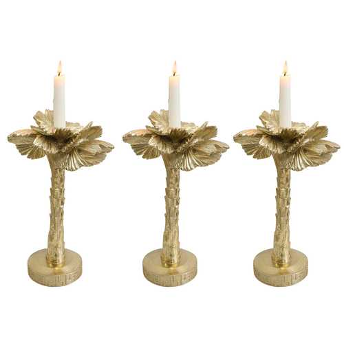 3PK LVD Resin/Metal 30cm Medium Taper/Stick Candle Holder Pandanus Palm - Gold