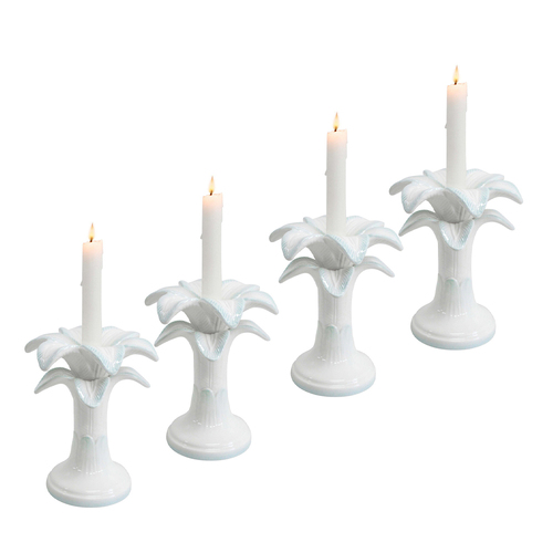 4PK LVD Ceramic 17cm Taper Palm Candle Holder Home Decor - White