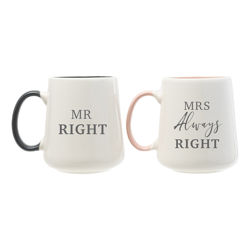 2pc Wedding Right Ceramic 13x11cm Mug Set - Pink/Grey