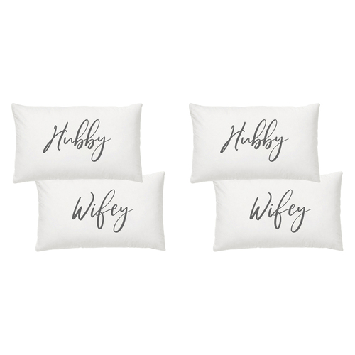 2PK Splosh Wedding Hubby Wifey Cotton Pillowcase Set 74x48cm - White