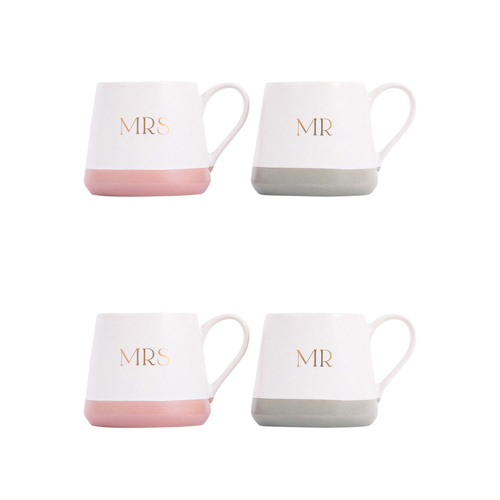 2x 2pc Splosh Wedding Mr & Mrs Ceramic Mug Set 440ml