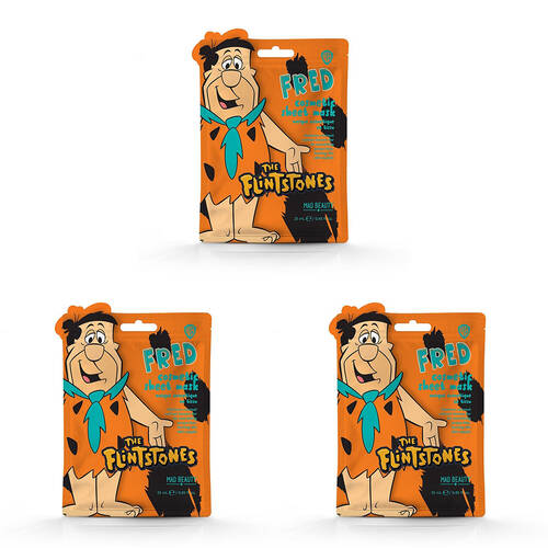 3PK Warner Bros Fred Flintstone Scented Cosmetic Sheet Face Mask 25ml Coconut