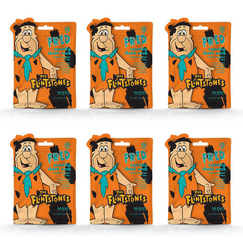 6PK Warner Bros Fred Flintstone Scented Cosmetic Sheet Face Mask 25ml Coconut