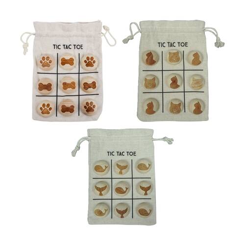 3x 9pc Karson Paw/Whale & Kitty Tic Tac Toe Game Sets w/ Fabric Bags 13x18x1.6cm