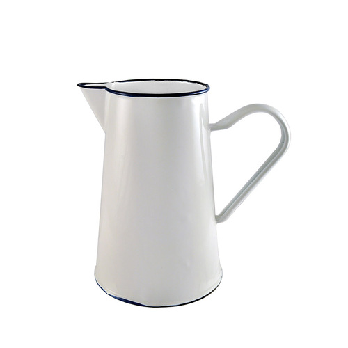 Urban Style Enamelware 2L Pitcher w/ Blue Rim - White