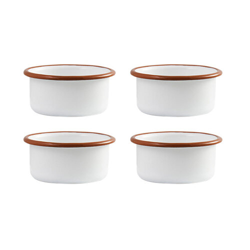 4x Urban Style Enamelware 8x4cm Ramekin w/ Red Rim - White