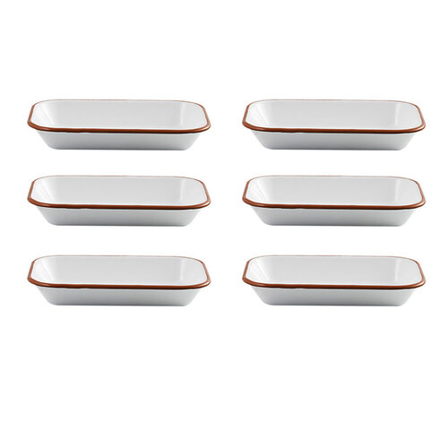 6x Urban Style Enamelware 14cm Pickle Tray w/ Red Rim - White