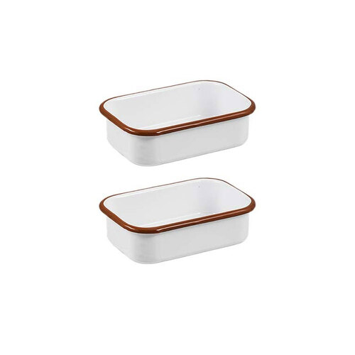 2x Urban Style Enamelware 14.5cm Multipurpose Rectangle Tray w/ Red Rim White
