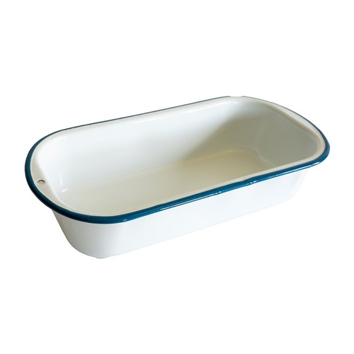Urban Style Enamelware 1.6L Loaf Tin w/ Blue Rim - White