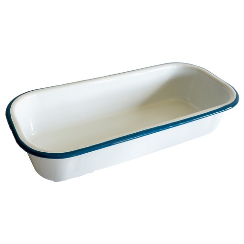 Urban Style Enamelware 1.9L Loaf Tin w/ Blue Rim - White