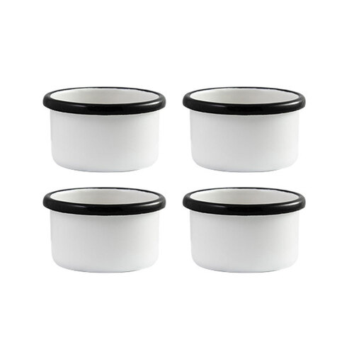 4x Urban Style Enamelware 7x4.5cm Ramekin w/ Black Rim - White
