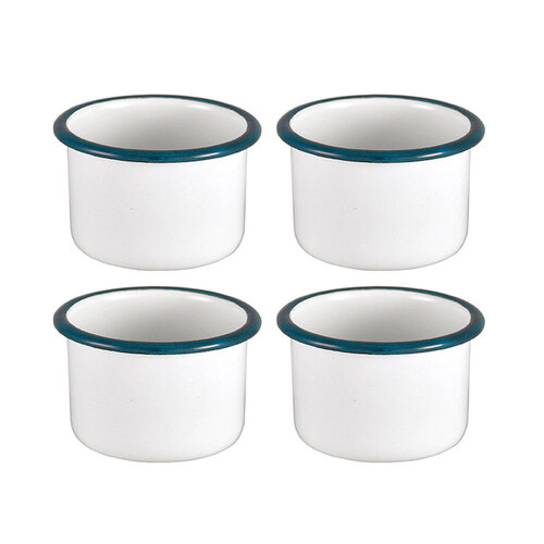 4x Urban Style Enamelware 7x4.5cm Ramekin w/ Blue Rim - White