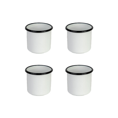 4x Urban Style Enamelware 280ml 7.5cm Porcelain w/ Black Rim Tumbler - White