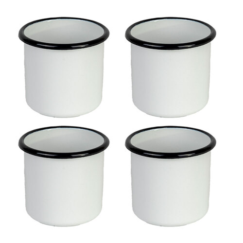4x Urban Style Enamelware 8cm/360ml Porcelain w/ Black Rim Tumbler - White