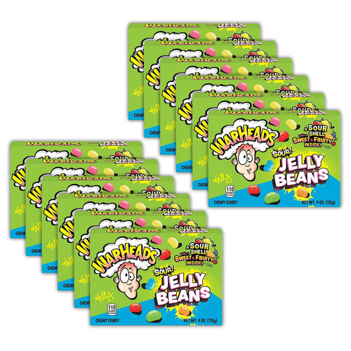 12PK Warheads Sour Jelly Bean 113g (4 oz) Theater Box