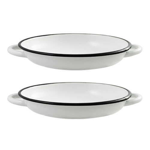 2x Urban Style Enamelware 22cm Ragout Plate w/ Black Rim - White