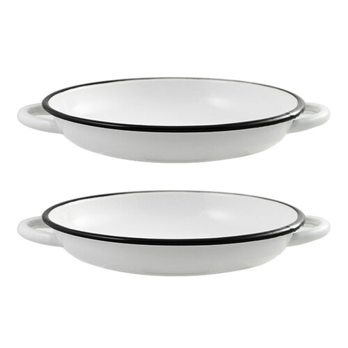 2x Urban Style Enamelware 22cm Ragout Plate w/ Black Rim - White