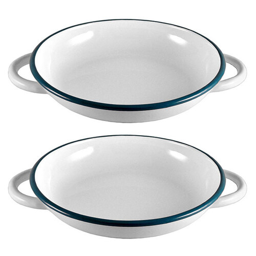 2x Urban Style Enamelware 22cm Ragout Plate w/ Blue Rim - White