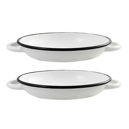2x Urban Style Enamelware 24cm Ragout Plate w/ Black Rim - White
