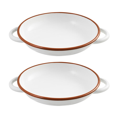 2x Urban Style Enamelware 24cm Ragout Plate w/ Red Rim - White