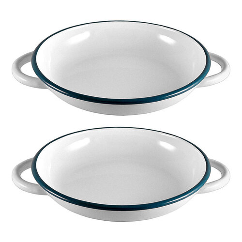 2x Urban Style Enamelware 24cm Ragout Plate w/ Blue Rim - White