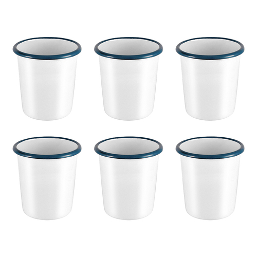 6pc Urban Style Enamelware 350ml Blue Rim Tumbler - White