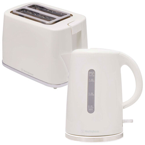 Westinghouse Electric Tea/Coffee Water Kettle 1.7L & 2 Slice Toaster White Set
