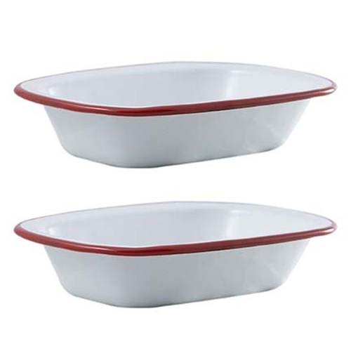2x Urban Style Enamelware 18cm Pie Dish w/ Red Rim - White