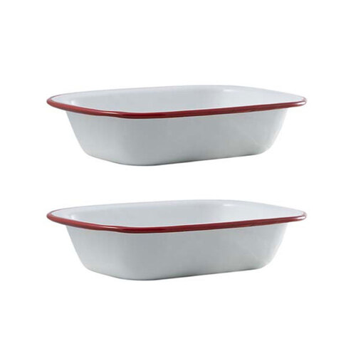 2x Urban Style Enamelware 20cm Pie Dish w/ Red Rim - White