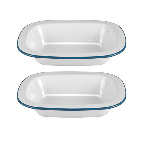 2x Urban Style Enamelware 20cm Pie Dish w/ Blue Rim - White