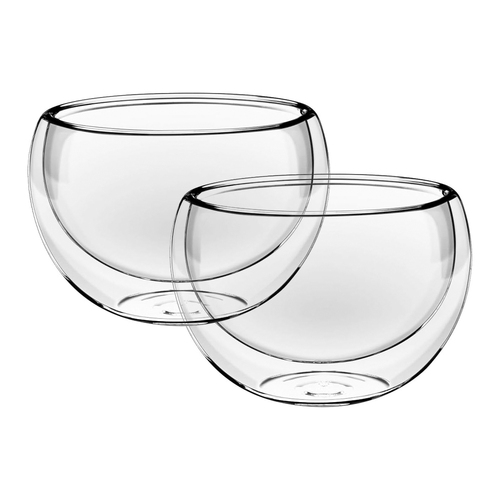 2PK Wilmax England 500ml Thermo Glass Double Wall Bowl Soup Dish - Clear