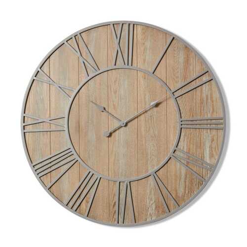 E Style Daxton Metal/MDF 90cm Round Wall Clock - Natural/Grey