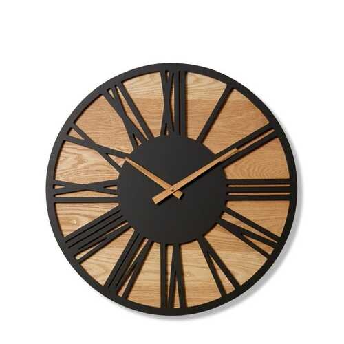 E Style Bennet Metal/MDF 60cm Round Wall Clock - Black/Natural