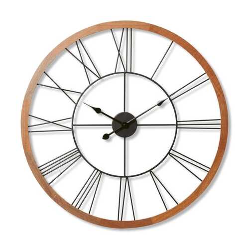 E Style Kent Meta/Wood 80cm Round Wall Clock - Natural/Black