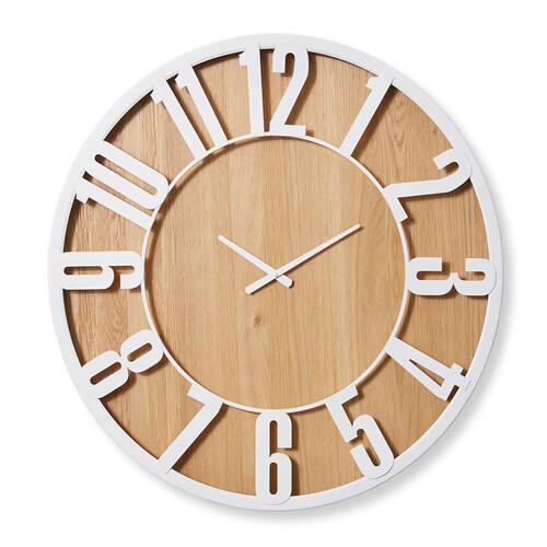 E Style Haddon Wooden Analogue Wall Clock Decor Round 80cm - White/Natural