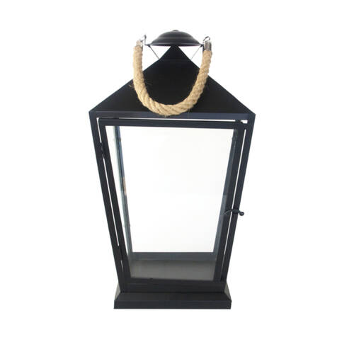 Esschert Design Black Lantern w/ Hanging Rope Indoor Outdoor Decor Medium