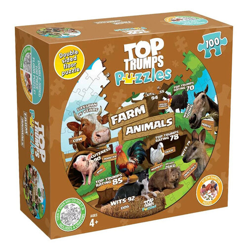 100pc Top Trumps Farm Animals Circular Kids Puzzle 4+