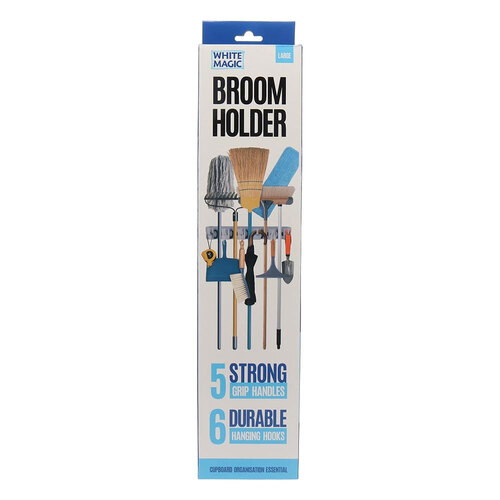 White Magic Broom Holder Storage Organisation Rack - Long