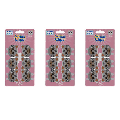 3x 6pc White Magic Cute Tidy Bag Clip Food Saver Sealer Set 4.5cm Bengal