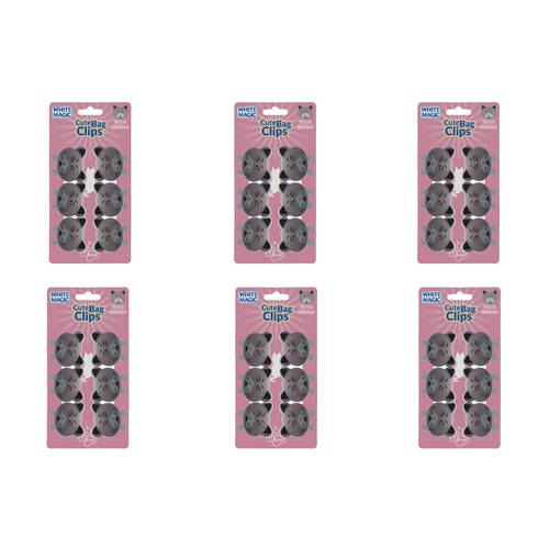 6x 6pc White Magic Cute Tidy Bag Clip Food Saver Sealer Set 4.5cm British Shorthair