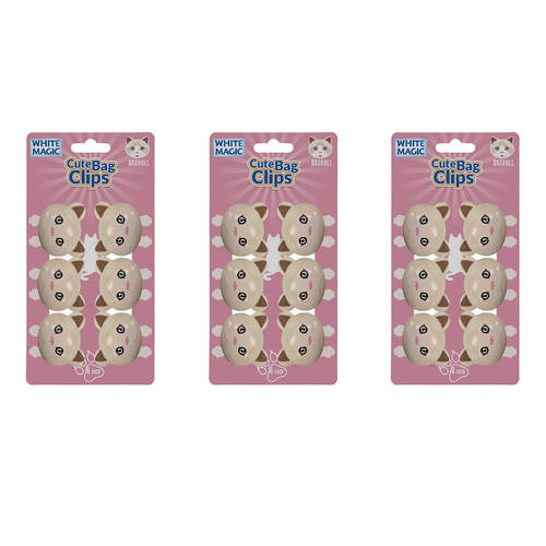 3x 6pc White Magic Cute Tidy Bag Clip Food Saver Sealer Set 4.5cm Ragdoll