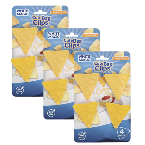 3PK White Magic Cute Novelty Bag Seal Clips Corn Chips Design