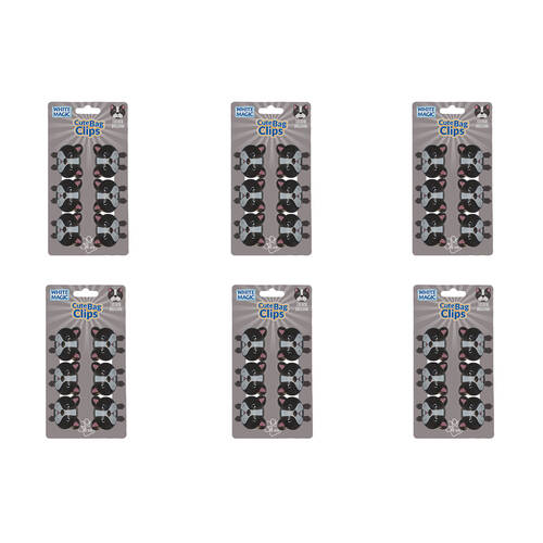 6x 6pc White Magic Cute Tidy Bag Clip Food Saver Sealer Set 4.5cm French Bulldog